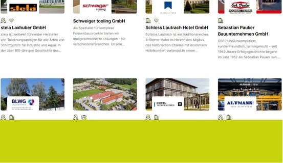 Ein Screenshot des Unternehmensbereiches auf sprungbrett bayern.