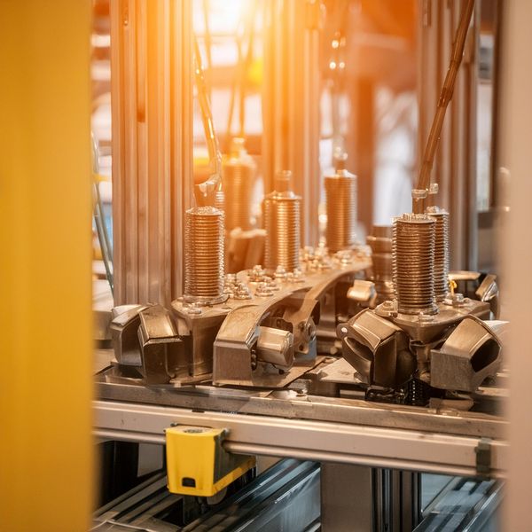 Detailansicht einer Fertigungsmaschine.