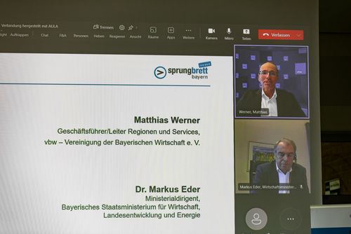 Auf der Abschlussveranstaltung waren Dr. Markus Eder vom Wirtschaftsministerium sowie Matthias Werner von der vbw live zugeschaltet.